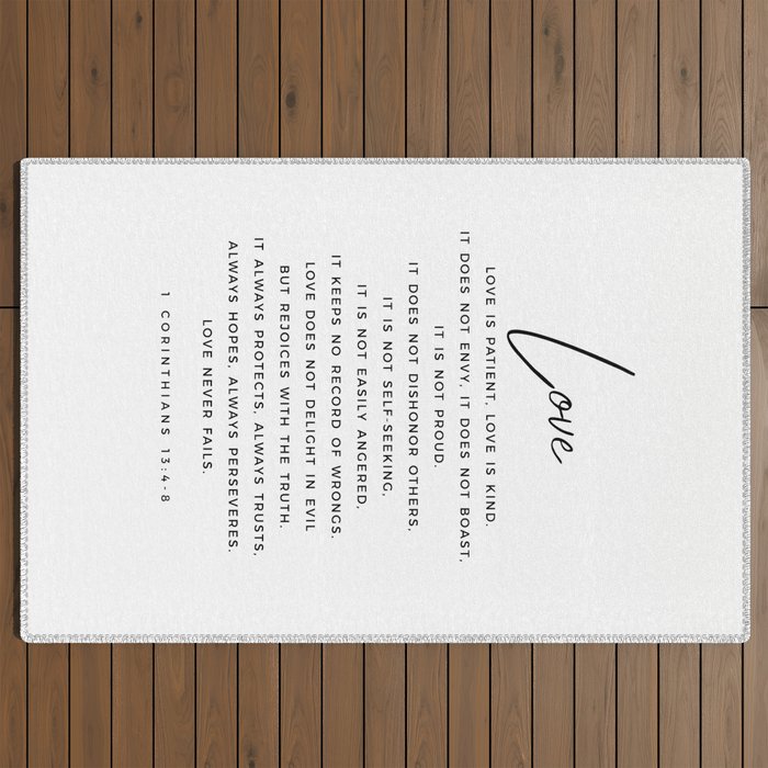 1 Corinthians 13 Love Is Patient Love Is Kind Love Never Fails Bible Verse Print Scripture Christian Outdoor Rug