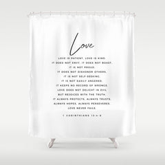 1 Corinthians 13 Love Is Patient Love Is Kind Love Never Fails Bible Verse Print Scripture Christian Shower Curtain