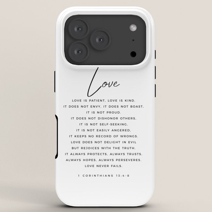 1 Corinthians 13 Love Is Patient Love Is Kind Love Never Fails Bible Verse Print Scripture Christian iPhone Case