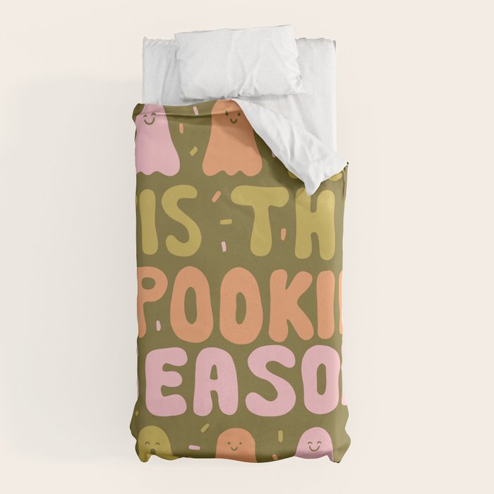 Tis the Spookin Season in Green Duvet Cover