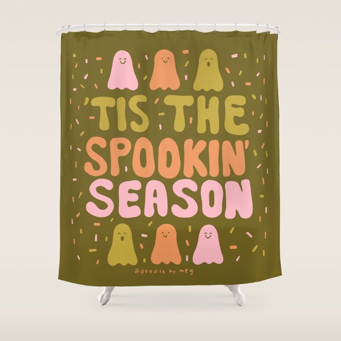 Tis the Spookin Season in Green Shower Curtain