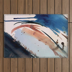 708 - a minimal mixed media abstract piece in blues, pinks, and white Outdoor Rug