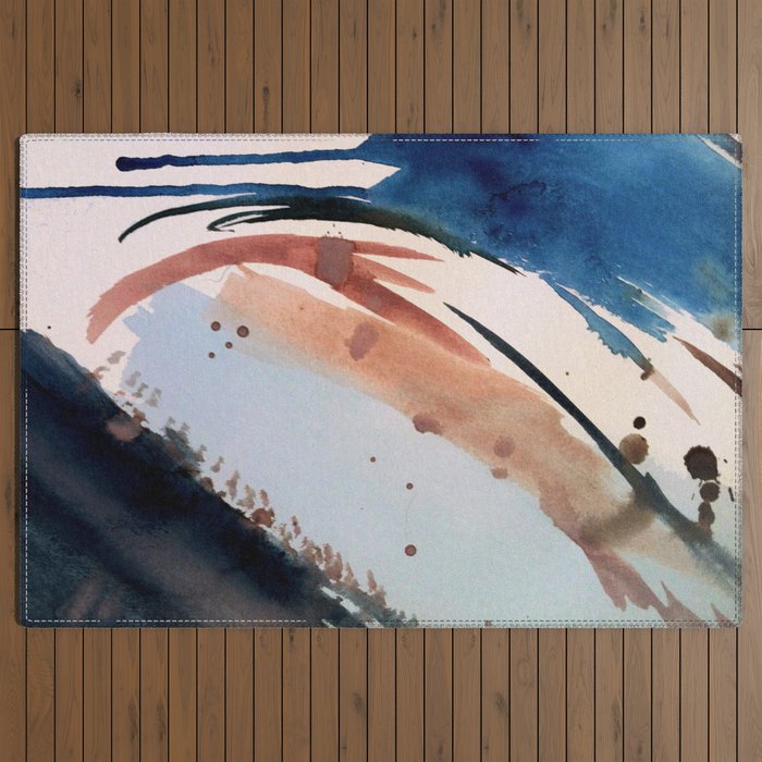 708 - a minimal mixed media abstract piece in blues, pinks, and white Outdoor Rug