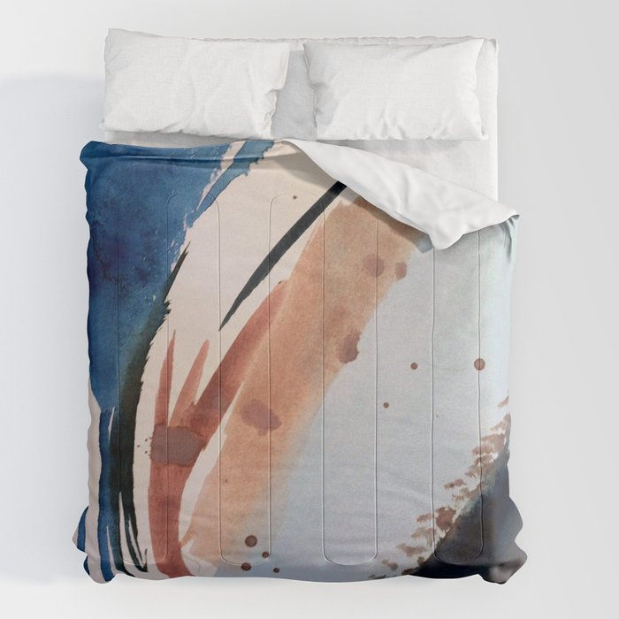 708 - a minimal mixed media abstract piece in blues, pinks, and white Comforter