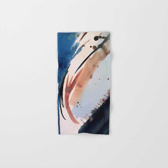 708 - a minimal mixed media abstract piece in blues, pinks, and white Bath Towel