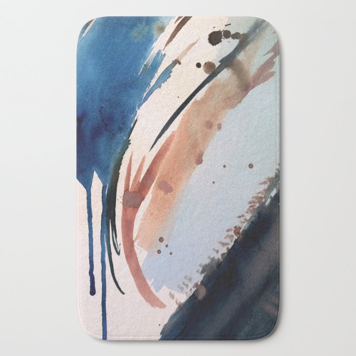 708 - a minimal mixed media abstract piece in blues, pinks, and white Bath Mat