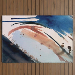 708 - a minimal mixed media abstract piece in blues, pinks, and white Outdoor Rug