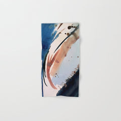 708 - a minimal mixed media abstract piece in blues, pinks, and white Bath Towel