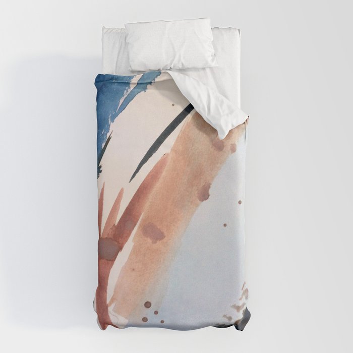 708 - a minimal mixed media abstract piece in blues, pinks, and white Duvet Cover