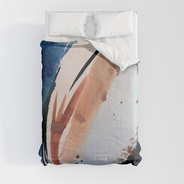 708 - a minimal mixed media abstract piece in blues, pinks, and white Comforter