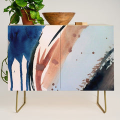 708 - a minimal mixed media abstract piece in blues, pinks, and white Credenza