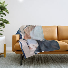 708 - a minimal mixed media abstract piece in blues, pinks, and white Throw Blanket