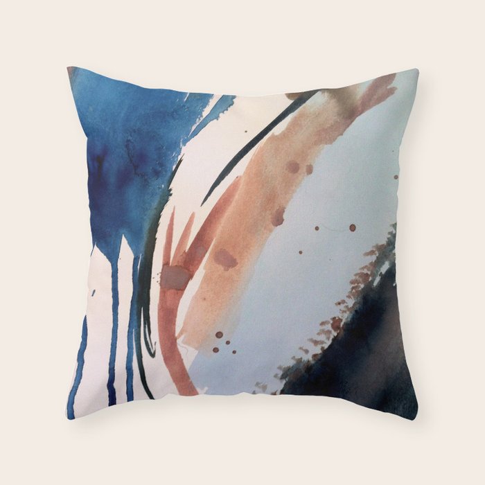 708 - a minimal mixed media abstract piece in blues, pinks, and white Throw Pillow