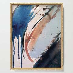 708 - a minimal mixed media abstract piece in blues, pinks, and white Serving Tray
