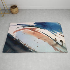 708 - a minimal mixed media abstract piece in blues, pinks, and white Rug
