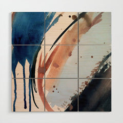 708 - a minimal mixed media abstract piece in blues, pinks, and white Wood Wall Art