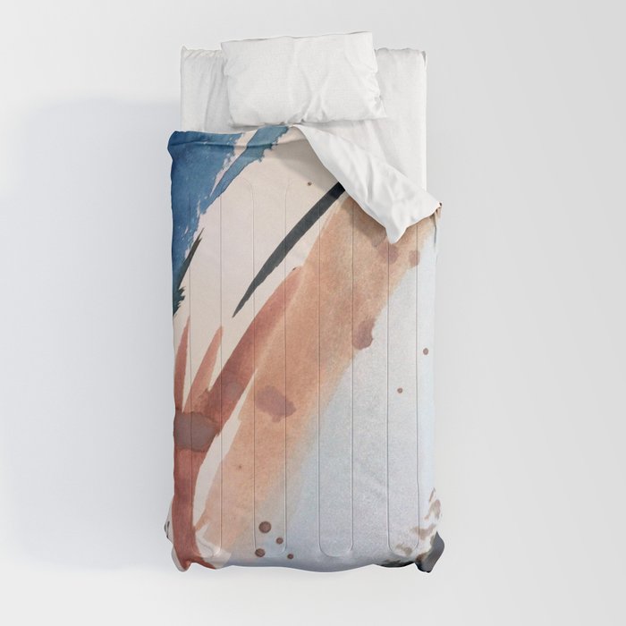 708 - a minimal mixed media abstract piece in blues, pinks, and white Comforter