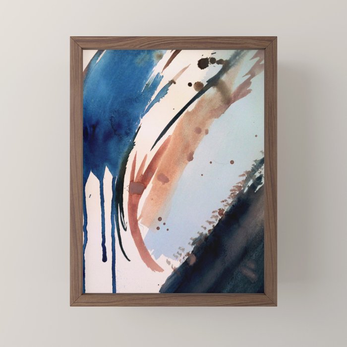 708 - a minimal mixed media abstract piece in blues, pinks, and white Mini Art Print