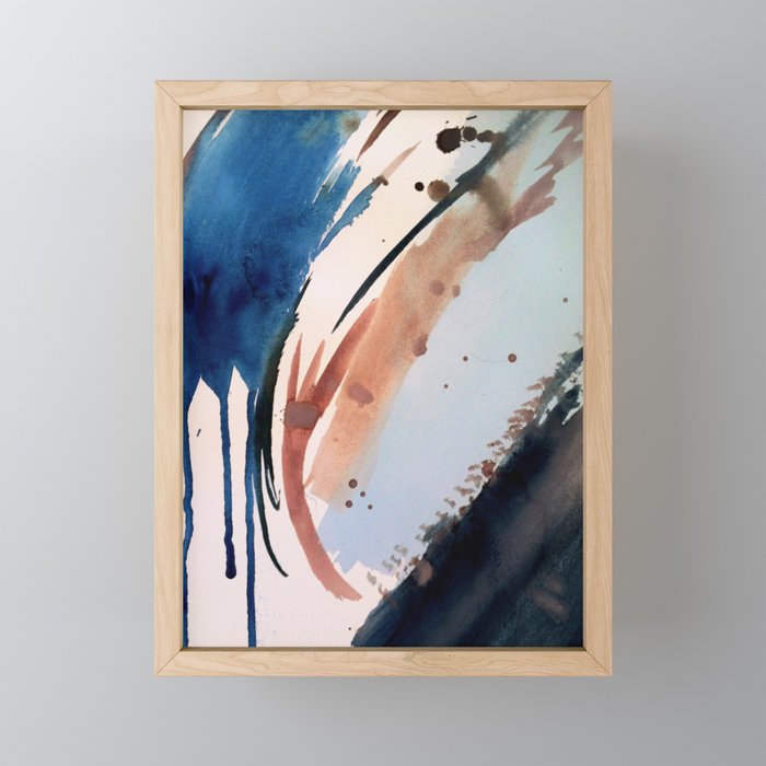708 - a minimal mixed media abstract piece in blues, pinks, and white Mini Art Print