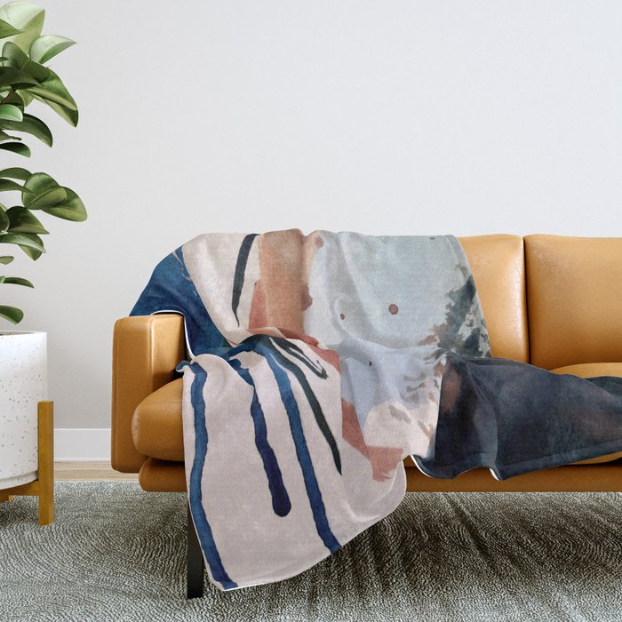 708 - a minimal mixed media abstract piece in blues, pinks, and white Throw Blanket