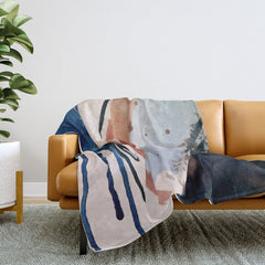 708 - a minimal mixed media abstract piece in blues, pinks, and white Throw Blanket