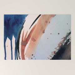708 - a minimal mixed media abstract piece in blues, pinks, and white Welcome Mat
