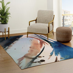 708 - a minimal mixed media abstract piece in blues, pinks, and white Rug