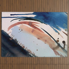 708 - a minimal mixed media abstract piece in blues, pinks, and white Outdoor Rug