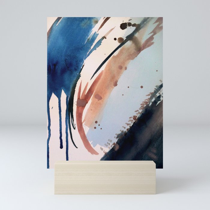 708 - a minimal mixed media abstract piece in blues, pinks, and white Mini Art Print
