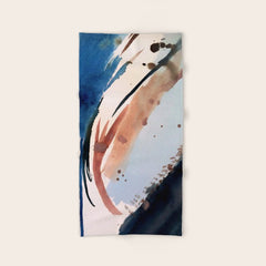 708 - a minimal mixed media abstract piece in blues, pinks, and white Bath Towel