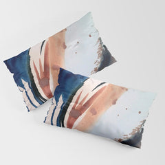708 - a minimal mixed media abstract piece in blues, pinks, and white Pillow Sham