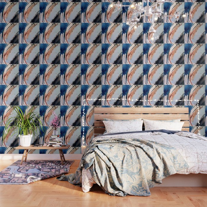 708 - a minimal mixed media abstract piece in blues, pinks, and white Wallpaper