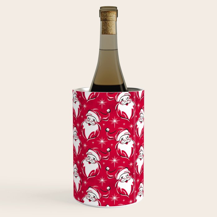 Tis The Season Retro Santa Red White Pattern Wine Chiller
