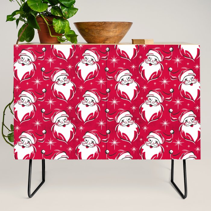 Tis The Season Retro Santa Red White Pattern Credenza