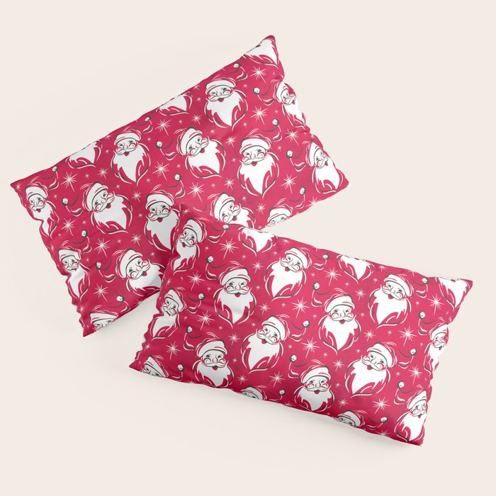 Tis The Season Retro Santa Red White Pattern Pillow Sham