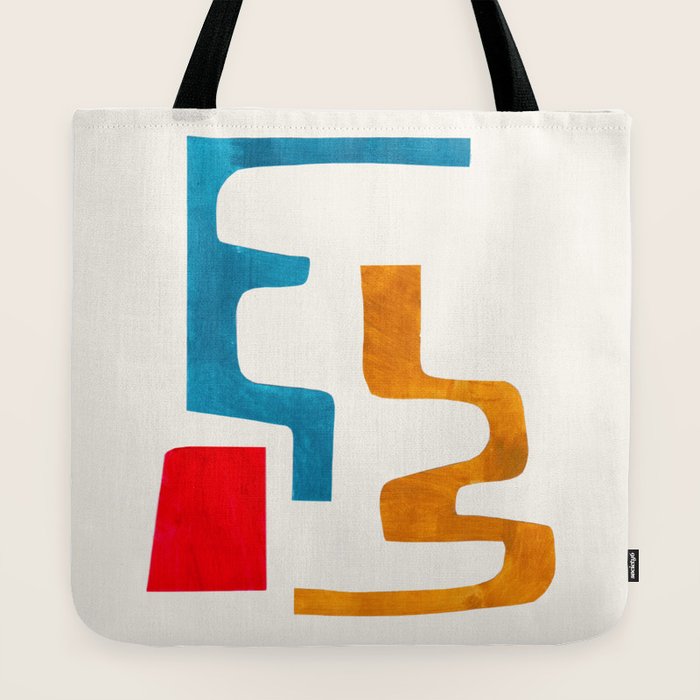 Falling Down' Paper Collage Fun Colorful Shapes Mid Century Minimal Abstract Art by Ejaaz Haniff Tote Bag