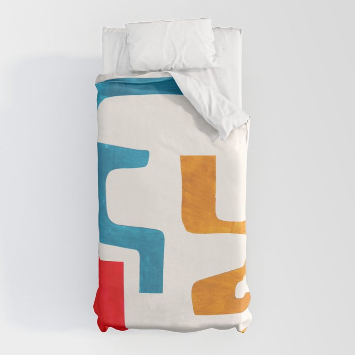 Falling Down' Paper Collage Fun Colorful Shapes Mid Century Minimal Abstract Art by Ejaaz Haniff Duvet Cover