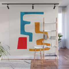 Falling Down' Paper Collage Fun Colorful Shapes Mid Century Minimal Abstract Art by Ejaaz Haniff Wall Mural