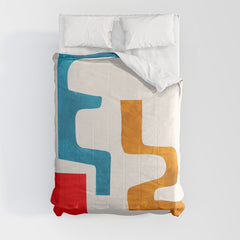 Falling Down' Paper Collage Fun Colorful Shapes Mid Century Minimal Abstract Art by Ejaaz Haniff Comforter