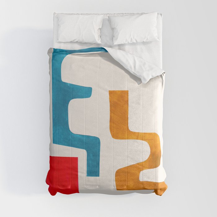 Falling Down' Paper Collage Fun Colorful Shapes Mid Century Minimal Abstract Art by Ejaaz Haniff Comforter