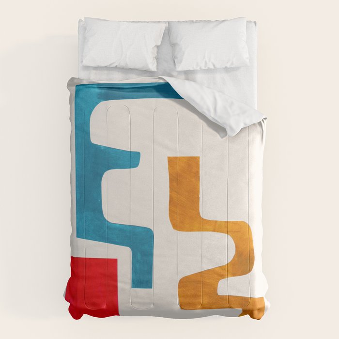 Falling Down' Paper Collage Fun Colorful Shapes Mid Century Minimal Abstract Art by Ejaaz Haniff Comforter