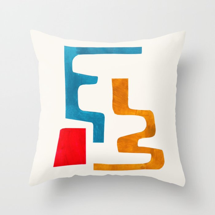 Falling Down' Paper Collage Fun Colorful Shapes Mid Century Minimal Abstract Art by Ejaaz Haniff Throw Pillow