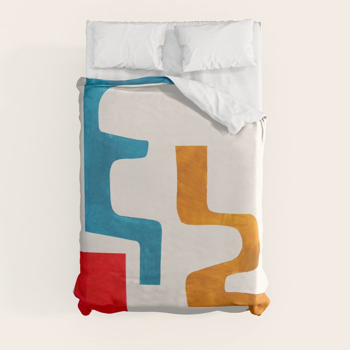 Falling Down' Paper Collage Fun Colorful Shapes Mid Century Minimal Abstract Art by Ejaaz Haniff Duvet Cover