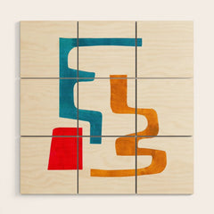 Falling Down' Paper Collage Fun Colorful Shapes Mid Century Minimal Abstract Art by Ejaaz Haniff Wood Wall Art