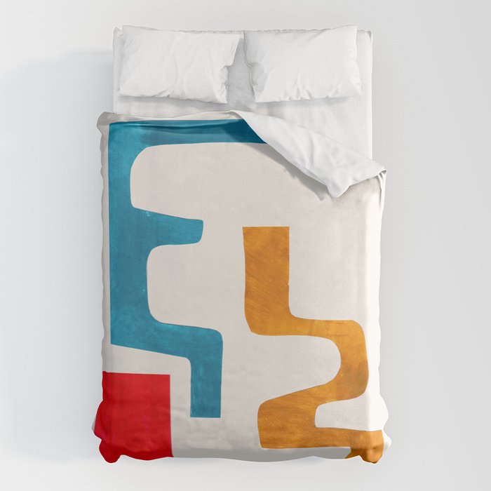 Falling Down' Paper Collage Fun Colorful Shapes Mid Century Minimal Abstract Art by Ejaaz Haniff Duvet Cover