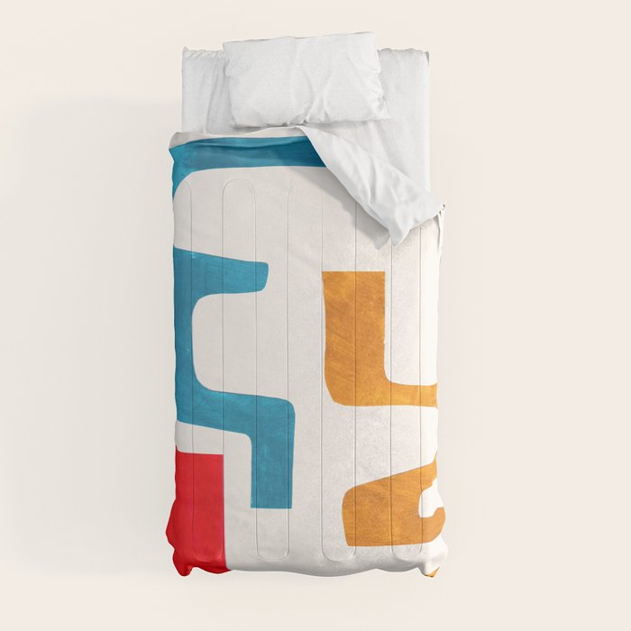 Falling Down' Paper Collage Fun Colorful Shapes Mid Century Minimal Abstract Art by Ejaaz Haniff Comforter