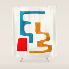 Falling Down' Paper Collage Fun Colorful Shapes Mid Century Minimal Abstract Art by Ejaaz Haniff Shower Curtain