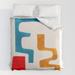Falling Down' Paper Collage Fun Colorful Shapes Mid Century Minimal Abstract Art by Ejaaz Haniff Duvet Cover