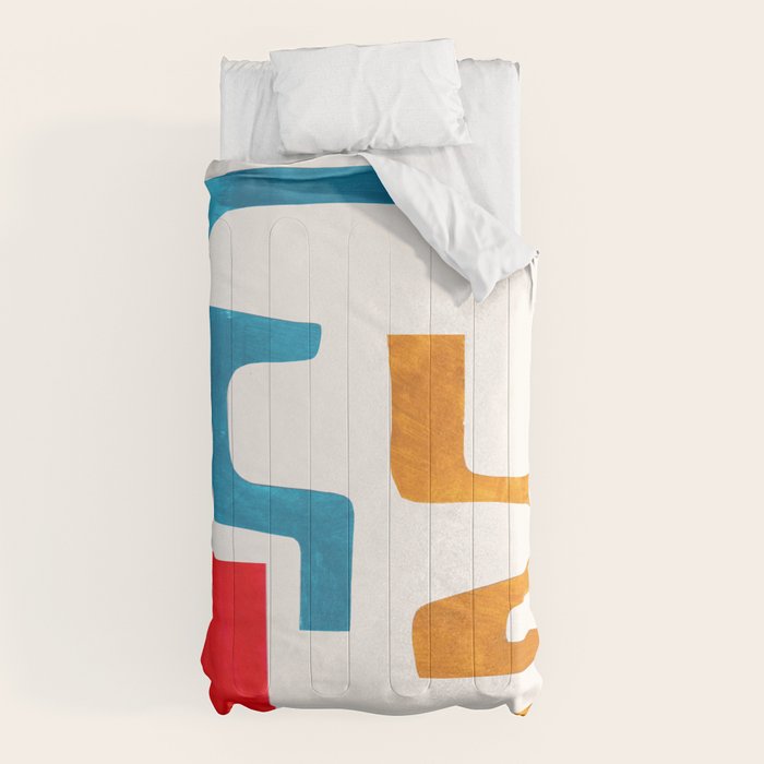Falling Down' Paper Collage Fun Colorful Shapes Mid Century Minimal Abstract Art by Ejaaz Haniff Comforter