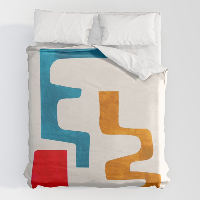 Falling Down' Paper Collage Fun Colorful Shapes Mid Century Minimal Abstract Art by Ejaaz Haniff Duvet Cover